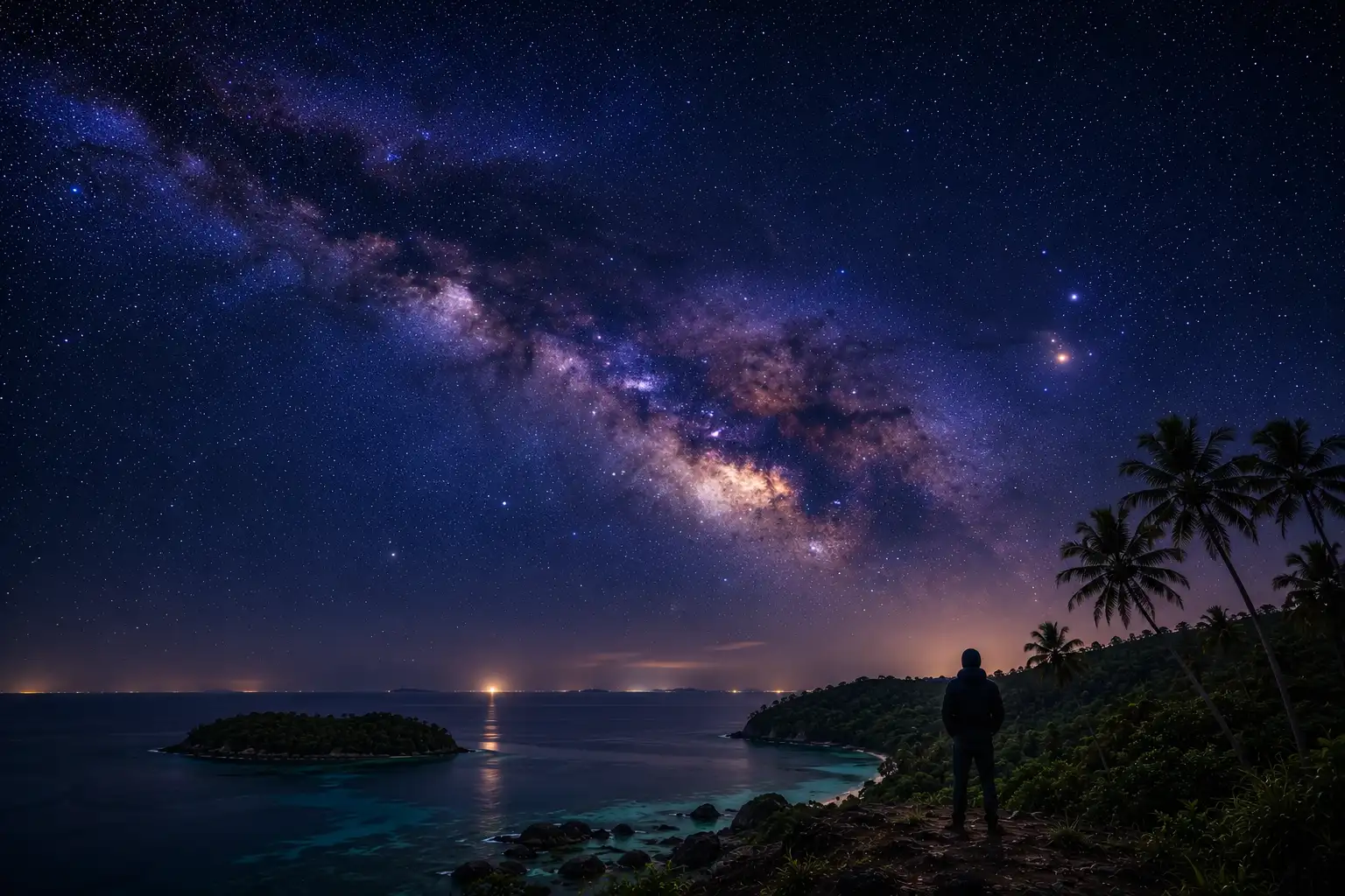Island night sky over the sea